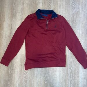 Nautica Burgundy Quarter-Zip Pullover with Navy Accents